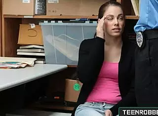 Officer Bobbi Dylan fucks the teen shoplifter roughly in the store