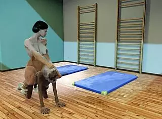 this muscular anime girl is training hard in the gym with big tits 💪