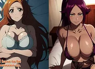 Orihime and yoruichi make you cum in missionary threesome