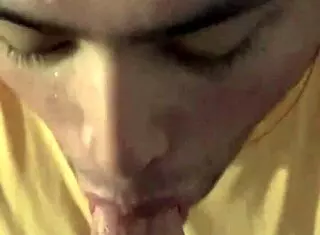 Gay guy boldly sucks and deepthroats cock to swallow cum. He handles it all passionately.