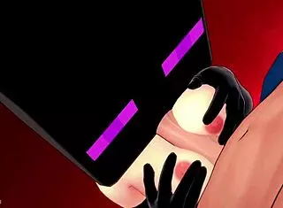 the girlfriend is ready to fuck in the love hotel wearing an enderman mask, uncensored.