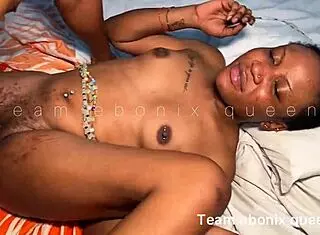 Petite ebony lover rides big cock in missionary! 😍