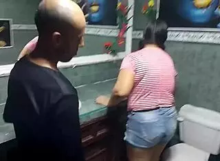 My boss seduces me in the bathroom, fucking my big pussy 😍