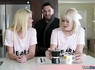 Blonde wife and stepdaughter enjoy wild machine fucking day