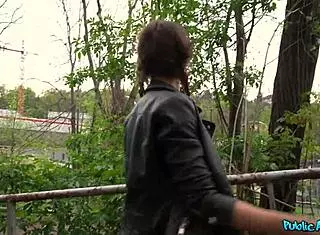 hot brunette jade amor swallows cum after street ride 😈