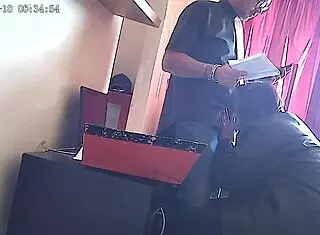 Secretary deepthroating boss's cock on CCTV 😈