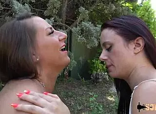 mila and angelina, chubby amateurs, fucking together outdoors with assfucking