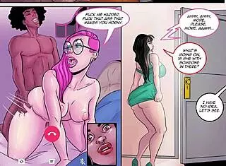 Candy fingers herself watching friend.