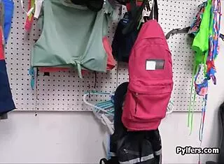 the hottie steals a bracelet while getting her tits and pussy fucked hard