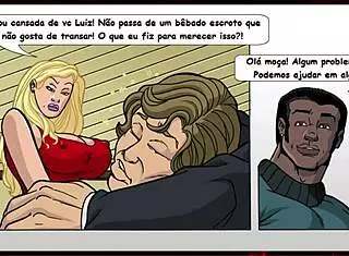 Wife gets double penetration from big black cock while husband watches, intense banging in anime style