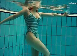 petite brunette babe dasha bathing underwater at beach shower naked wet outdoor 😍