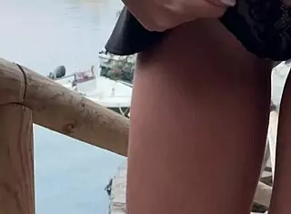 in public, she flashed her mini skirt pussy and panties, then gave a risky deepthroat blowjob for cum in mouth