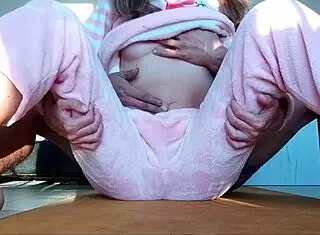 Horny Petite Stepsister Teased with Small Tits in Pajamas!