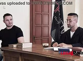 sexy lawyer helena valentine negotiates double penetration at court with horny babe aisha