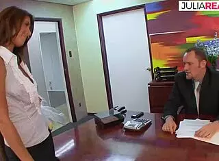 Wow, Miley the busty secretary is wild in the office today!