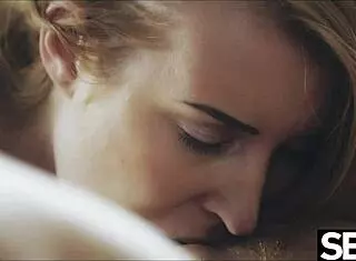 Beautiful blonde lesbians eat pussy in close-up