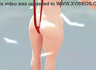 Anime Girl Swims in Micro Bikini with Nip Slip