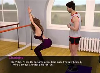 Sexy redhead plays erotic game in the gym
