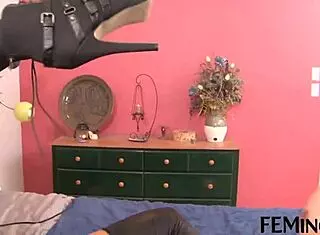 stunning redhead lesbians scissor pussies with strapon toys!