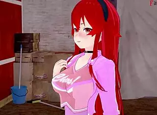 eris gives a blowjob at the gym in this see-through fantasy hentai