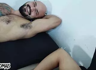 four hairy guys with big cocks in hardcore orgy