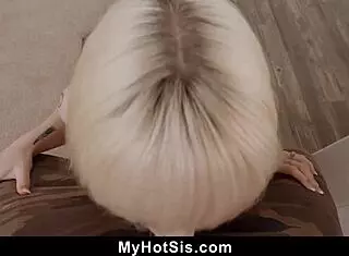 Naomi Nash rides and sucks stepbrother's cock for pizza.