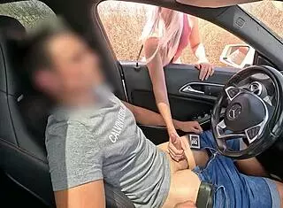 Dick Flash: Jerking Off in Car, Stranger Girl Helps Finish
