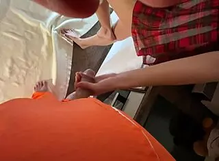 I see this hot skinny blonde with small tits play with big dick in kitchen and bathroom.