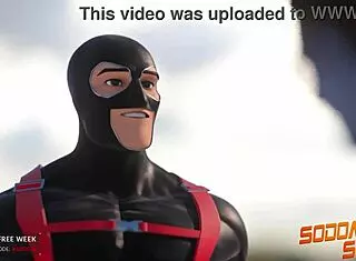 Gay heroes in Sodomysquad suck and fuck, ass licking, jerking off, face fucking monster cock