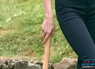 tiny teen playboy model kate great strips naked while chopping wood outdoors, so hot