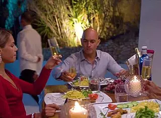 Vixen models' trip turns into fantasy threesome with deepthroat, spooning, and clothes ripped.