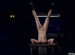 Tied Up Slave In Upside Down Bondage With Head In Stock Gets Deepthroat, Choking, And Vibrator Pain