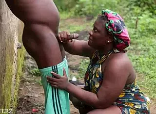 We wait outside for stepmother, then she gets a big black cock blowjob