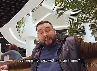 red-haired belle gets banged by stranger in public toilet while bf watches.