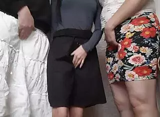 Girls in the kitchen reach six orgasms under their skirts during homemade fun