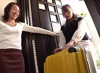 American Student and Japanese Wife in Sweaty Lesbian Play with Toys