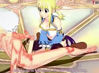 Lucy Heartfilia deepthroats cock in Fairy Tail!