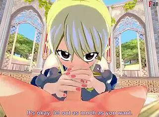 Lucy Heartfilia deepthroats cock in Fairy Tail!