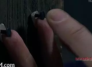 stuffing cute european girl with hard toy in bondage domination scene