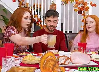 redheads arietta and cherry host nate for thanksgiving