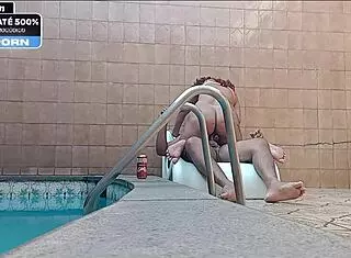 Sucking cousin's cock at motel pool