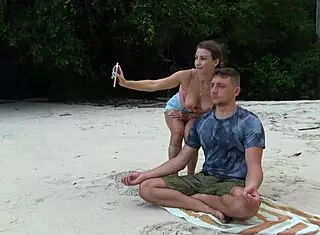 Beach meditation turns into a messy blowjob from a random girl