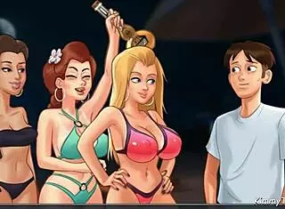 summertime saga - blond cheerleader fucked on the beach by big dick football player