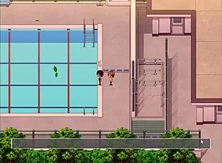 in the hentai game, i fuck her in the bathroom and spy at the pool