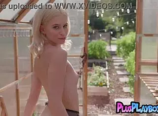 Petite blonde teen kiara cole posing in garden.