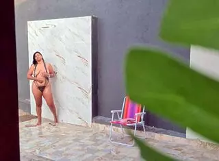 i caught my hot neighbor showering in the backyard after the beach