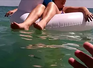 My husband and I have fun on the beach