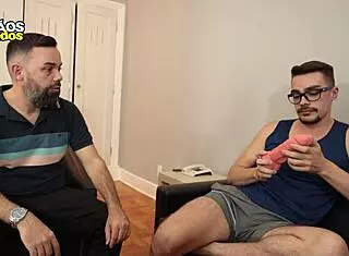 Old Man Gives Huge Dildo to Naughty Boy for First Time Bareback Fun!