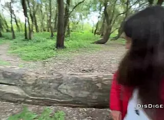 Public park fun with 18-year-old brunette and huge dick