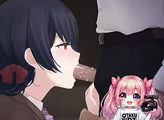 Anime girl on her knees worshipping cock and eating cum?